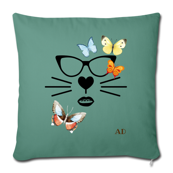 "CQ Original" - Cat-tching Butterflies - Throw Pillow Cover 18” x 18” - cypress green