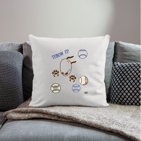 "CQ Originals" - Dog Chasing Balls - Throw Pillow Cover 18” x 18” - natural white