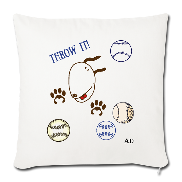 "CQ Originals" - Dog Chasing Balls - Throw Pillow Cover 18” x 18” - natural white