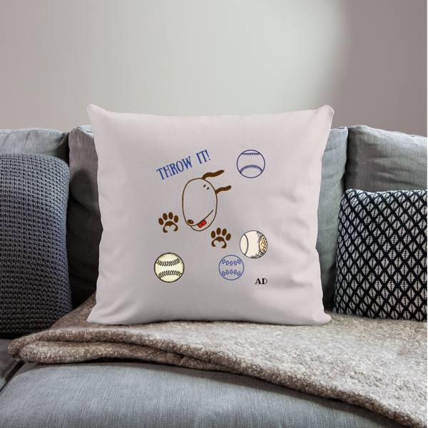 "CQ Originals" - Dog Chasing Balls - Throw Pillow Cover 18” x 18” - light taupe