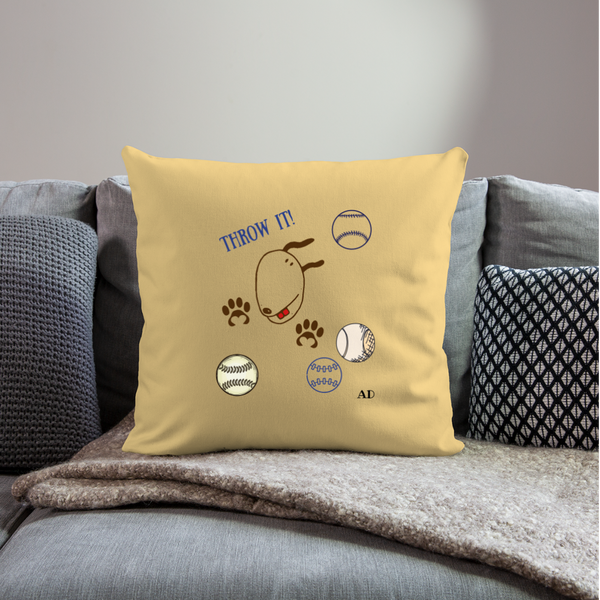 "CQ Originals" - Dog Chasing Balls - Throw Pillow Cover 18” x 18” - washed yellow