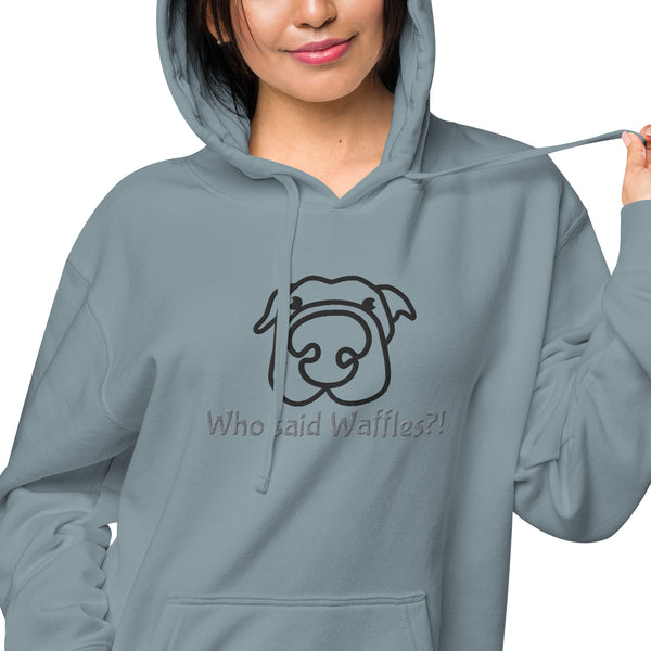 "CQ Original" Dogs love Waffles?  Unisex pigment-dyed hoodie / Customize it!!